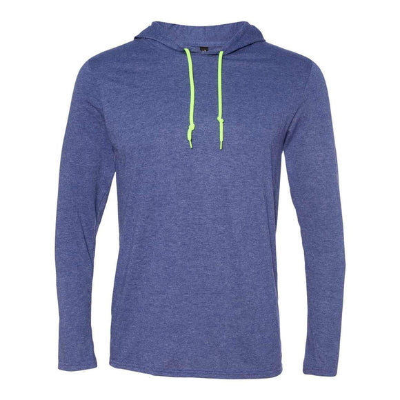 Gildan - Softstyle® Lightweight Hooded Long Sleeve T-Shirt - 987 - Heather Blue/ Neon Yellow