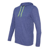 Gildan - Softstyle® Lightweight Hooded Long Sleeve T-Shirt - 987 - Heather Blue/ Neon Yellow