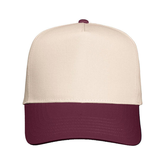 Valucap - Five-Panel Twill Cap - 8869 - Natural/ Maroon