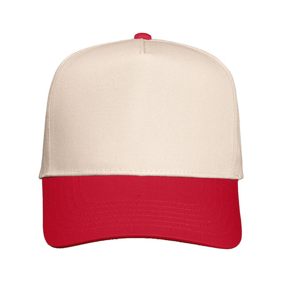 Valucap - Five-Panel Twill Cap - 8869 - Natural/ Red