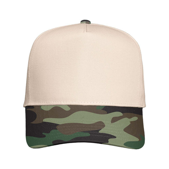 Valucap - Five-Panel Twill Cap - 8869 - Natural/ Camo Green
