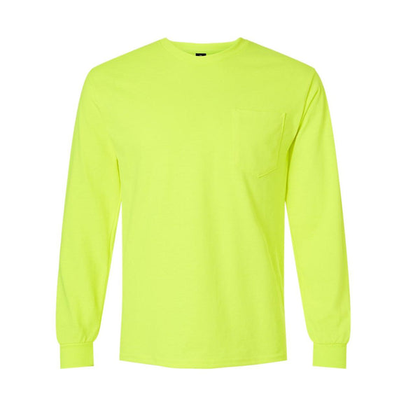 Gildan - Unisex Ultra Cotton® Long Sleeve Pocket T-Shirt - 2410 - Safety Green