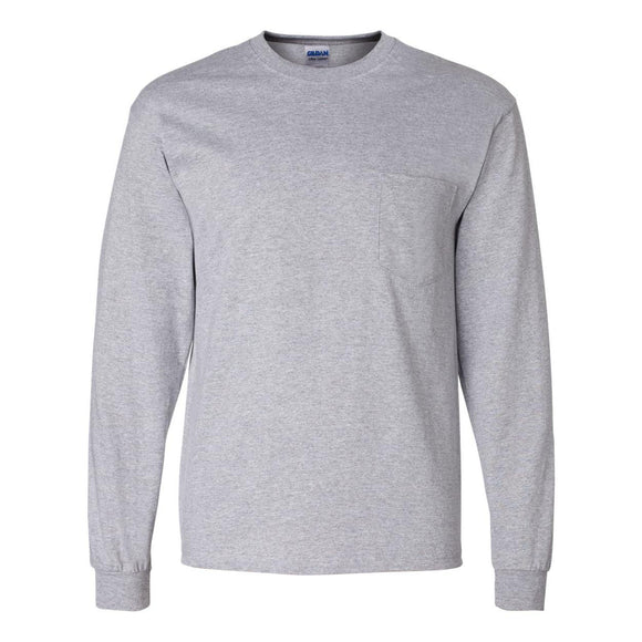 Gildan - Unisex Ultra Cotton® Long Sleeve Pocket T-Shirt - 2410 - Sport Grey