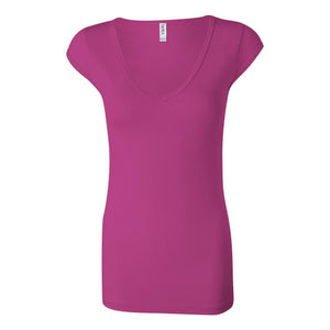 BELLA + CANVAS - Women's Cap Sleeve Sheer Mini Rib V-neck Tee - 8705 - Berry