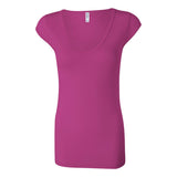 BELLA + CANVAS - Women's Cap Sleeve Sheer Mini Rib V-neck Tee - 8705 - Berry