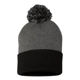 Sportsman - 12" Pom-Pom Cuffed Beanie - SP15 - Dark Heather Grey/ Black