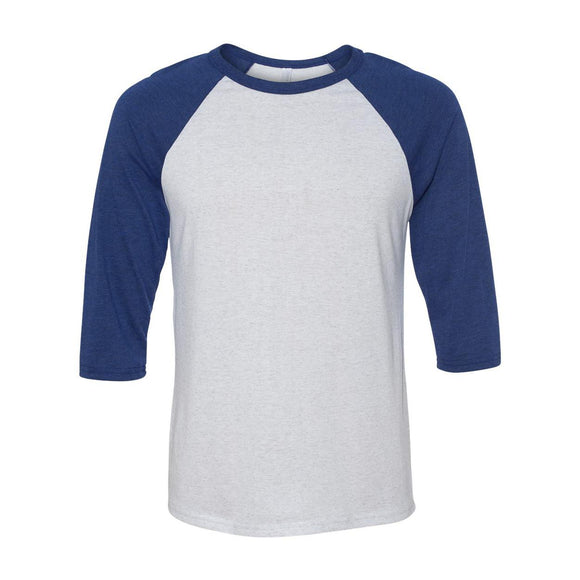 BELLA + CANVAS - Unisex Three-Quarter Sleeve Baseball Tee - 3200 - White Fleck/ Navy Triblend