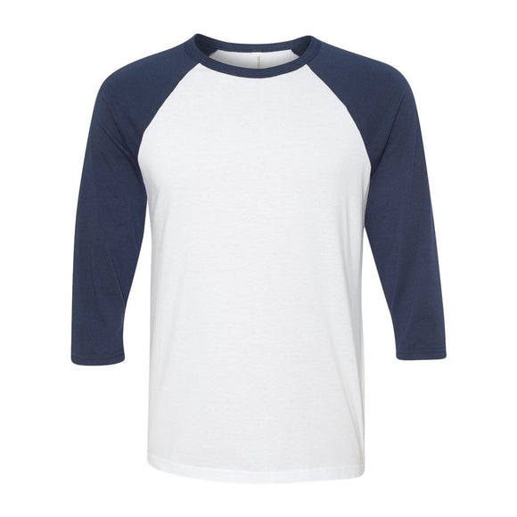 BELLA + CANVAS - Unisex Three-Quarter Sleeve Baseball Tee - 3200 - White/ Navy