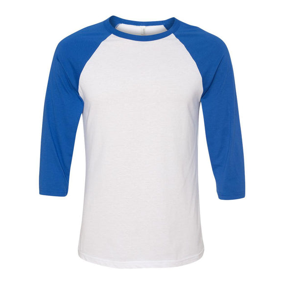 BELLA + CANVAS - Unisex Three-Quarter Sleeve Baseball Tee - 3200 - White/ True Royal