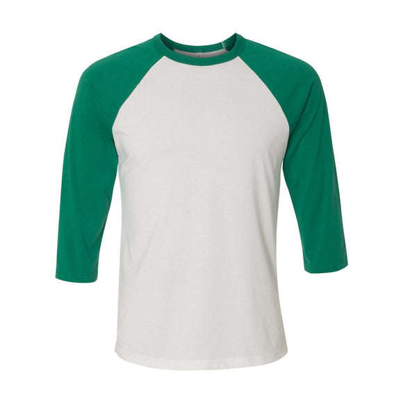 BELLA + CANVAS - Unisex Three-Quarter Sleeve Baseball Tee - 3200 - White/ Kelly