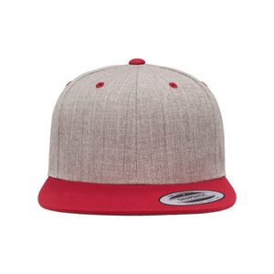 YP Classics - Premium Flat Bill Snapback Cap - 6089M - Heather Grey/ Red