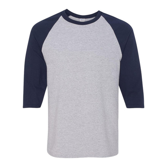 5700 Gildan Heavy Cotton™ Raglan Three-Quarter Sleeve T-Shirt Sport Grey/ Navy