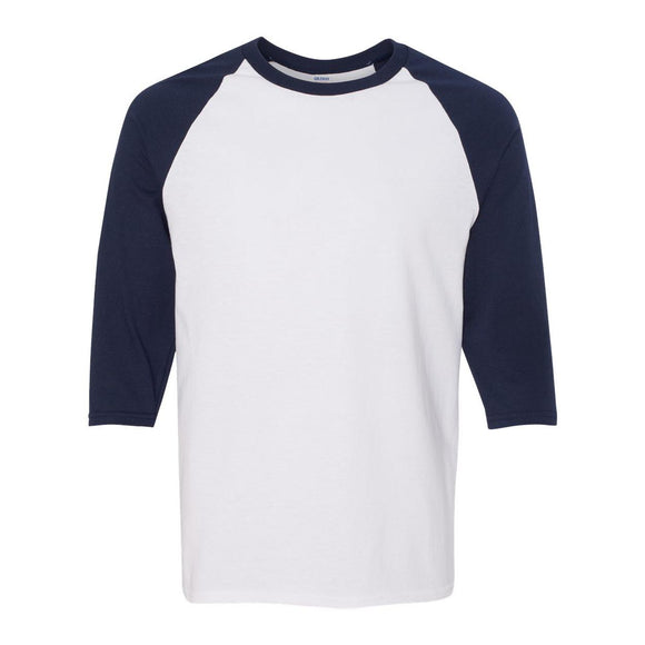 Gildan - Unisex Heavy Cotton™ Raglan Three-Quarter Sleeve T-Shirt - 5700 - White/ Navy