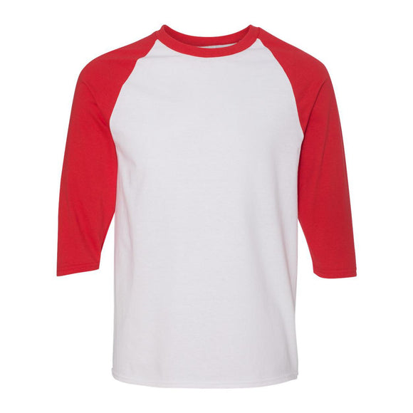 Gildan - Unisex Heavy Cotton™ Raglan Three-Quarter Sleeve T-Shirt - 5700 - White/ Red