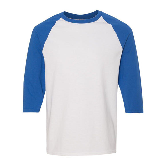Gildan - Unisex Heavy Cotton™ Raglan Three-Quarter Sleeve T-Shirt - 5700 - White/ Royal