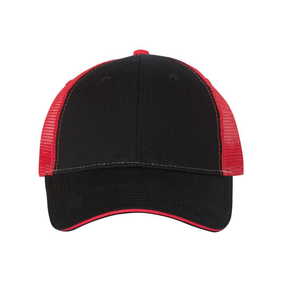 S102 Valucap Sandwich Trucker Cap Black/ Red