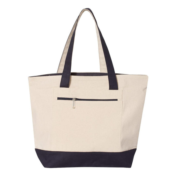 Q-Tees - 19L Zippered Tote - Q1300 - Natural/ Navy