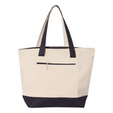 Q-Tees - 19L Zippered Tote - Q1300 - Natural/ Navy