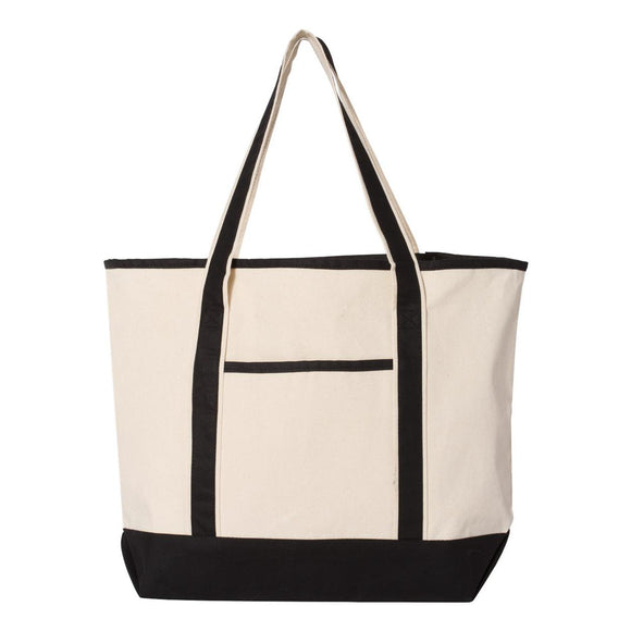 Q-Tees - 34.6L Large Canvas Deluxe Tote - Q1500 - Natural/ Black