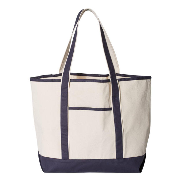 Q-Tees - 34.6L Large Canvas Deluxe Tote - Q1500 - Natural/ Navy