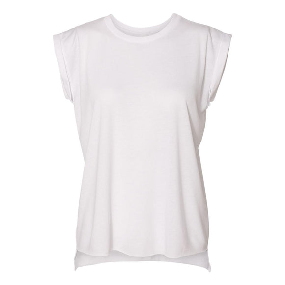 BELLA + CANVAS - Women’s Flowy Rolled Cuffs Muscle Tee - 8804 - White