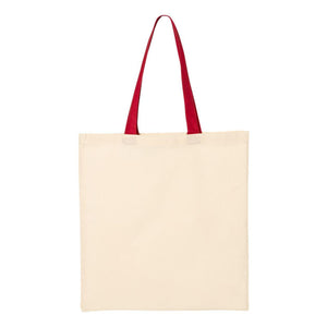 Q-Tees - Economical Tote with Contrast-Color Handles - QTB6000 - Natural/ Red