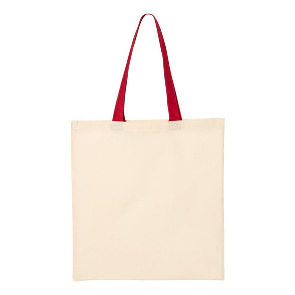 Q-Tees - Economical Tote with Contrast-Color Handles - QTB6000 - Natural/ Red