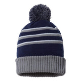 Richardson - Pom Cuffed Beanie - 134 - Navy/ Grey/ White