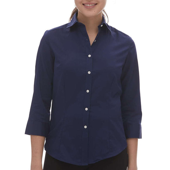 Van Heusen - Women's Three-Quarter Sleeve Baby Twill Dress Shirt - 18CV527 - Navy