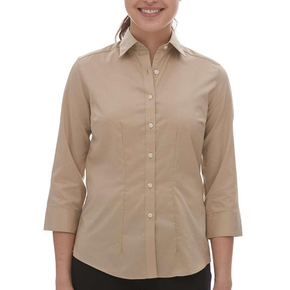 Van Heusen - Women's Three-Quarter Sleeve Baby Twill Dress Shirt - 18CV527 - Sand