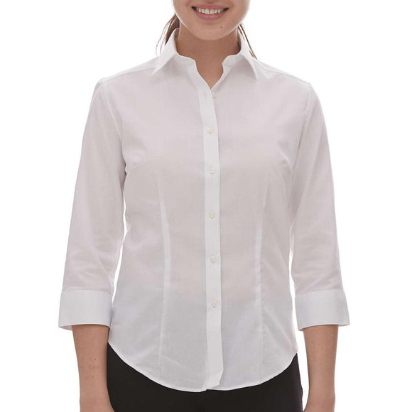 Van Heusen - Women's Three-Quarter Sleeve Baby Twill Dress Shirt - 18CV527 - White