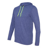 987 Gildan Softstyle® Lightweight Hooded Long Sleeve T-Shirt Heather Blue/ Neon Yellow