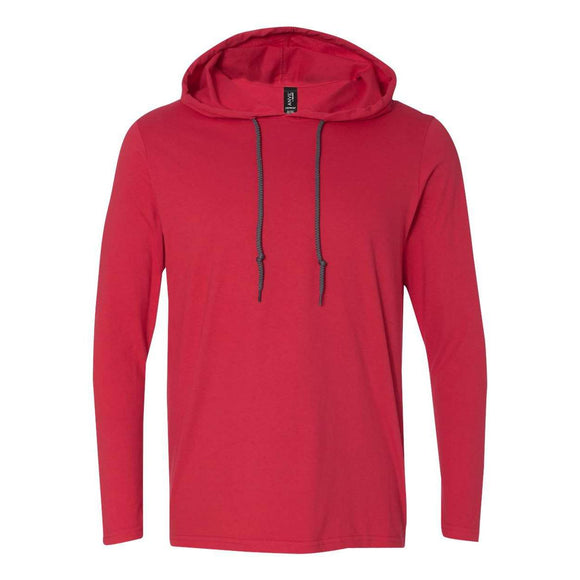 987 Gildan Softstyle® Lightweight Hooded Long Sleeve T-Shirt True Red/ Dark Grey