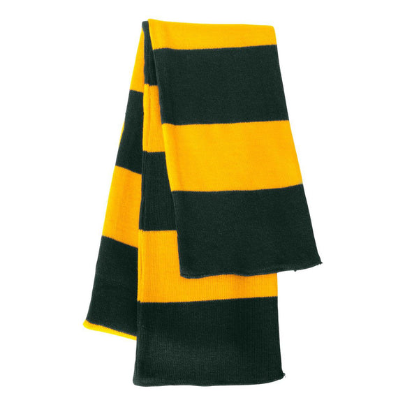 SP02 Sportsman Rugby-Striped Knit Scarf Forest/ Gold