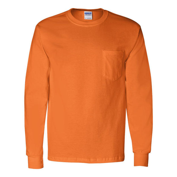 2410 Gildan Ultra Cotton® Long Sleeve Pocket T-Shirt Safety Orange
