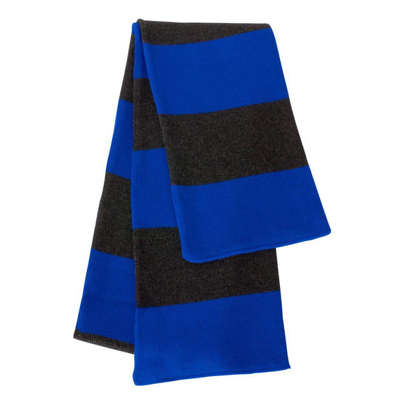 SP02 Sportsman Rugby-Striped Knit Scarf Royal/ Charcoal
