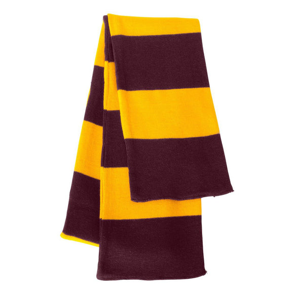 SP02 Sportsman Rugby-Striped Knit Scarf Maroon/ Gold