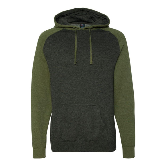 IND40RP Independent Trading Co. Raglan Hooded Sweatshirt Charcoal Heather/ Army Heather