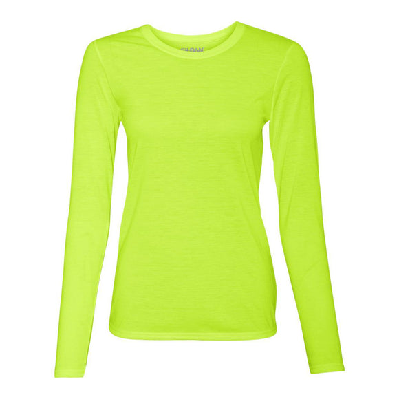 42400L Gildan Performance® Women’s Long Sleeve T-Shirt Safety Green