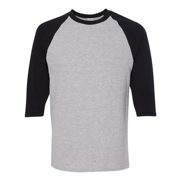 5700 Gildan Heavy Cotton™ Raglan Three-Quarter Sleeve T-Shirt Sport Grey/ Black