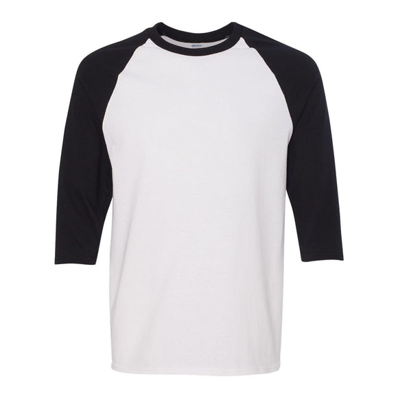 5700 Gildan Heavy Cotton™ Raglan Three-Quarter Sleeve T-Shirt White/ Black