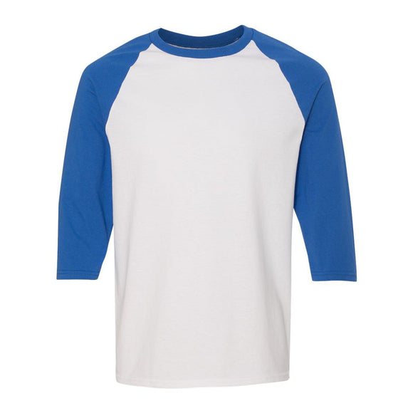 5700 Gildan Heavy Cotton™ Raglan Three-Quarter Sleeve T-Shirt White/ Royal