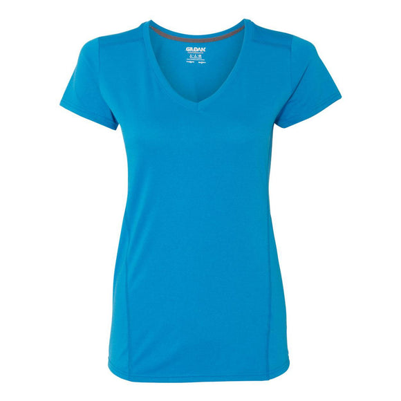 47V00L Gildan Performance® Tech Women's V-Neck T-Shirt Marbled Sapphire