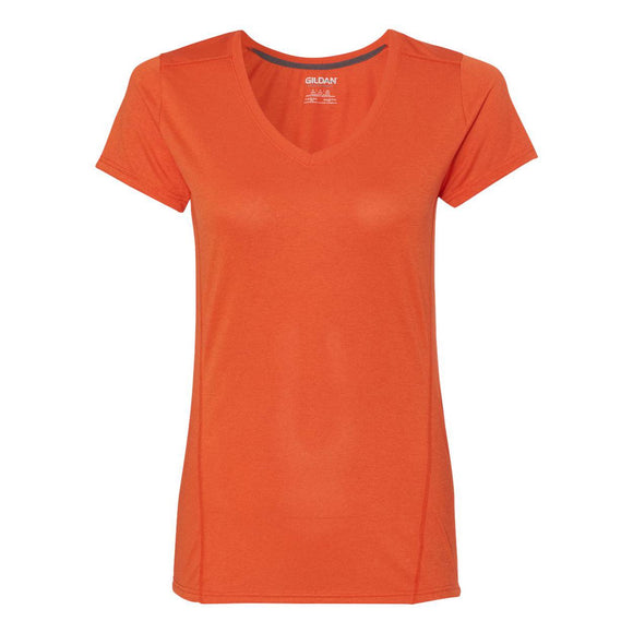 47V00L Gildan Performance® Tech Women's V-Neck T-Shirt Marbled Orange