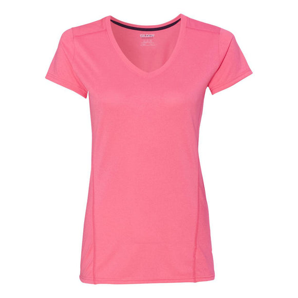 47V00L Gildan Performance® Tech Women's V-Neck T-Shirt Safety Pink