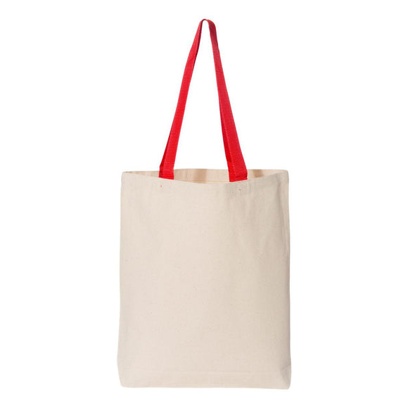 Q4400 Q-Tees 11L Canvas Tote with Contrast-Color Handles Natural/ Red