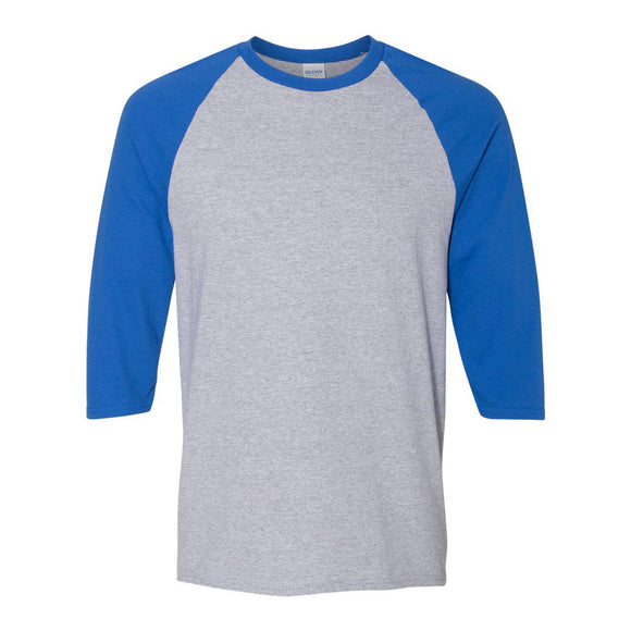 5700 Gildan Heavy Cotton™ Raglan Three-Quarter Sleeve T-Shirt Sport Grey/ Royal