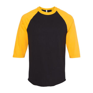 1334 ALSTYLE Classic Raglan Three-Quarter Sleeve T-Shirt Black/ Gold