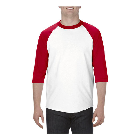 1334 ALSTYLE Classic Raglan Three-Quarter Sleeve T-Shirt White/ Red