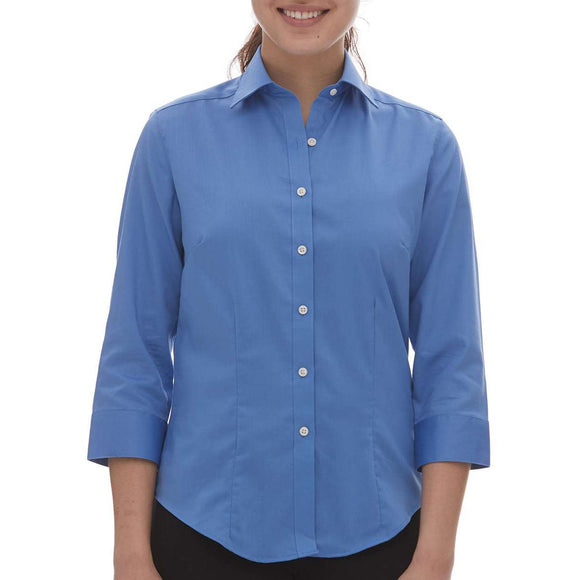 18CV527 Van Heusen Women's Three-Quarter Sleeve Baby Twill Dress Shirt Cobalt